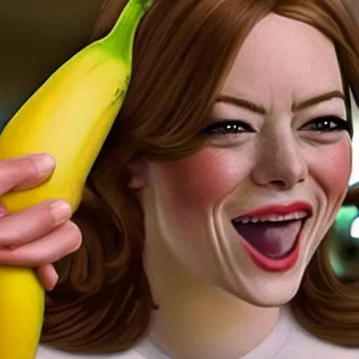 Prompt: a banana shaped like emma stone, dark humor, dalle 2 reference