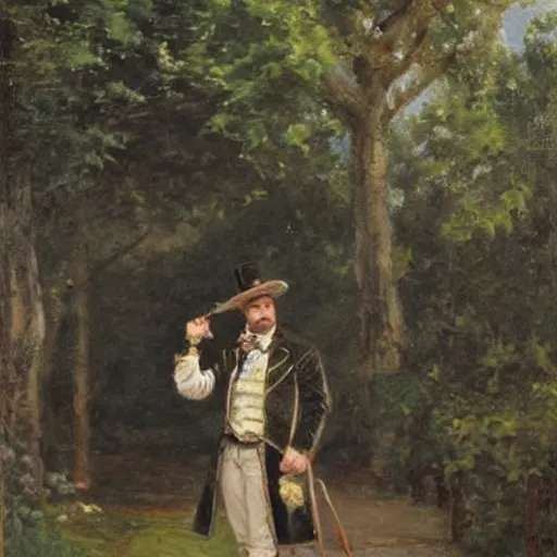 Prompt: ed cooke as a 1 8 7 0 s duke in a castle garden, romantic painting, detailed