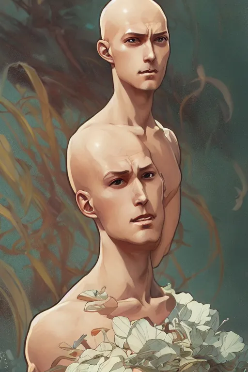 Prompt: A full portrait saitama, anime, intricate, elegant, highly detailed, digital painting, artstation, concept art, smooth, sharp focus, illustration, art by Krenz Cushart and Artem Demura and alphonse mucha