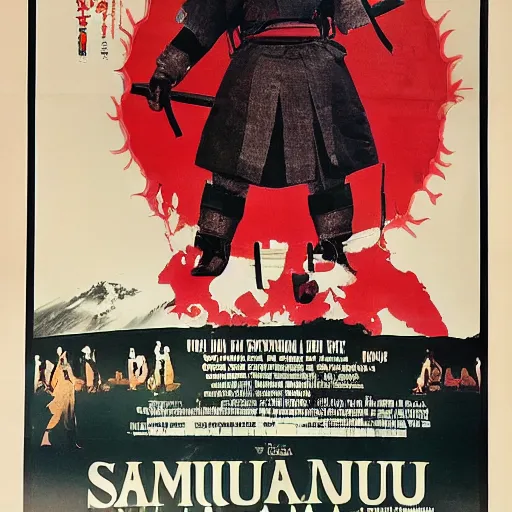 Image similar to full sized movie poster of a 1 9 6 0 s samurai film, highly detailed,