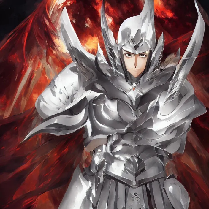 Image similar to Portrait of the White Knight of the Sun, Anime Fantasy Illustration by Tomoyuki Yamasaki, Studio Kyoto, Madhouse, Ufotable, trending on artstation