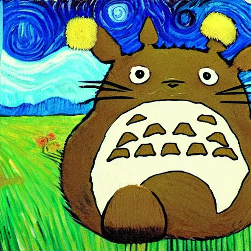 Prompt: painting of totoro. van gogh style