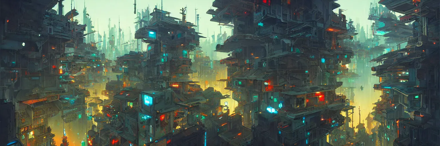 Image similar to cyberpunk favelas, by peter mohrbacher