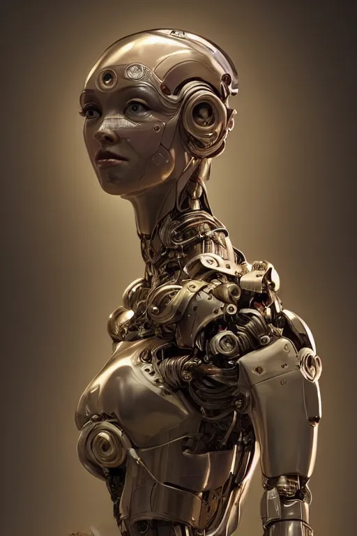 Prompt: portrait of a young female robot, intricate, dystopian toy, sci - fi, extremely detailed, biopunk suit, digital painting, sculpted in zbrush, artstation, concept art, smooth, sharp focus, illustration, chiaroscuro lighting, golden ratio, incredible art by stanley artgerm lau and greg rutkowski and alphonse mucha and simon stalenhag