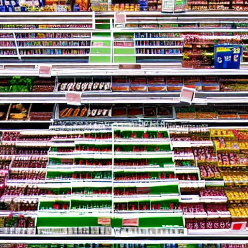 Prompt: top down picture of a supermarket after a zombie attack, top down perspecrive