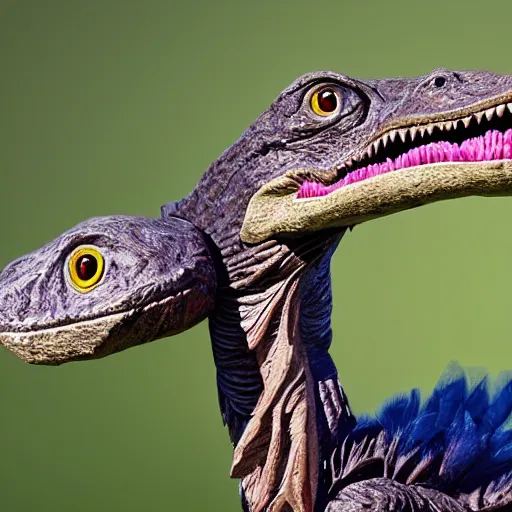 Image similar to a photograph of a velociraptor with feathers