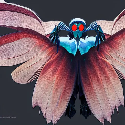 Image similar to 4K photo of mothman with giant wings , flawless anime cel animation by Manabu Oshashi and Satoshi Kon, professionally post-processed , beautiful, scary, symmetry accurate features, epic, octane rendered, anime masterpiece, accurate