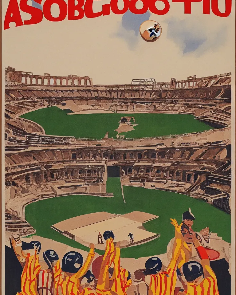 Image similar to art deco era poster for baseball in the Colosseum by Ed Ruscha.