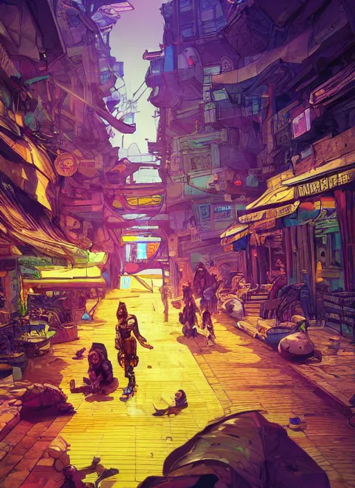 Image similar to bazaar zouk oriantal full color sky shine place mosquet painting digital illustration hdr stylized digital illustration video game icon global illumination ray tracing advanced technology that looks like it is from borderlands and by feng zhu and loish and laurie greasley, victo ngai, andreas rocha, john harris