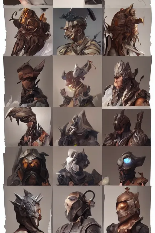 Prompt: item concept art grid of legendary loot headgear by artgerm and Craig Mullins, James Jean, Andrey Ryabovichev, Mark Simonetti and Peter Morbacher 16k