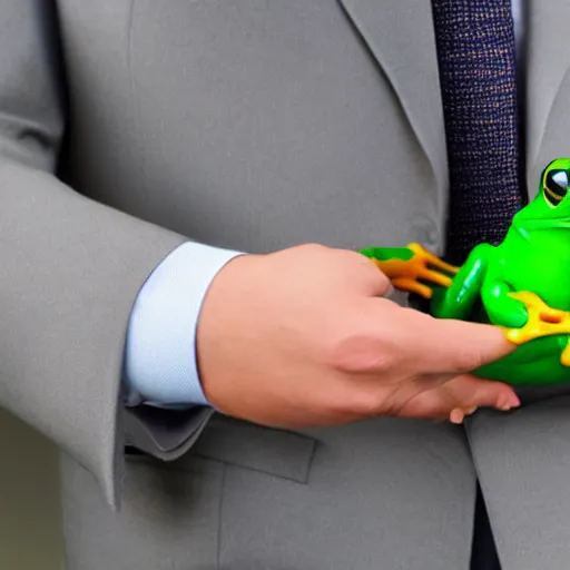 Image similar to a picture of a frog giving a presentation at the office, he is wearing a suit, 4K