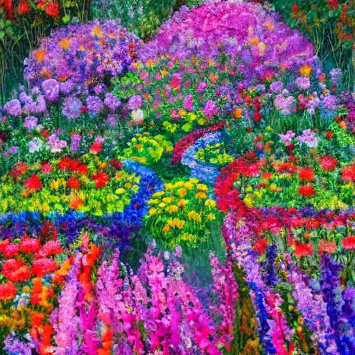 Prompt: a portrait of joyful flower garden