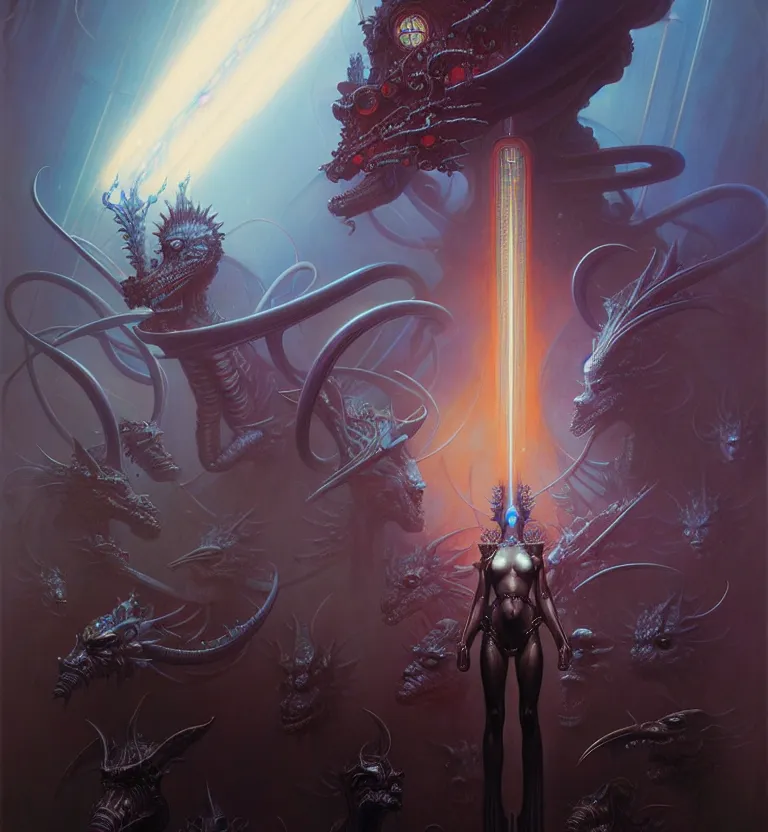 Image similar to gemini fantasy character portrait, ultra realistic, wide angle, intricate details, blade runner artifacts, highly detailed by peter mohrbacher, wayne barlowe, boris vallejo, hajime sorayama aaron horkey, gaston bussiere, craig mullins