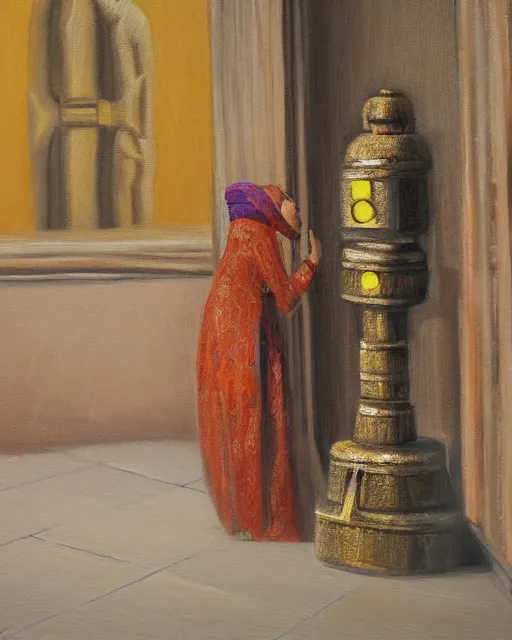 Image similar to a robot praying in the mosque, oil painting, 8 k