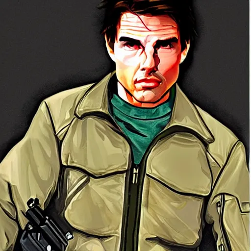 Prompt: Tom Cruise GTA artwork