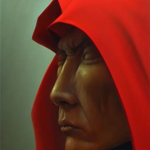 Prompt: the hooded red monk, side profile, trending on artstation, 8 k, by gerard brom and zdzisław beksinski