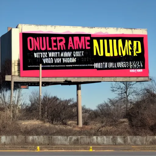 Prompt: ominous billboard warning of nuclear fallout