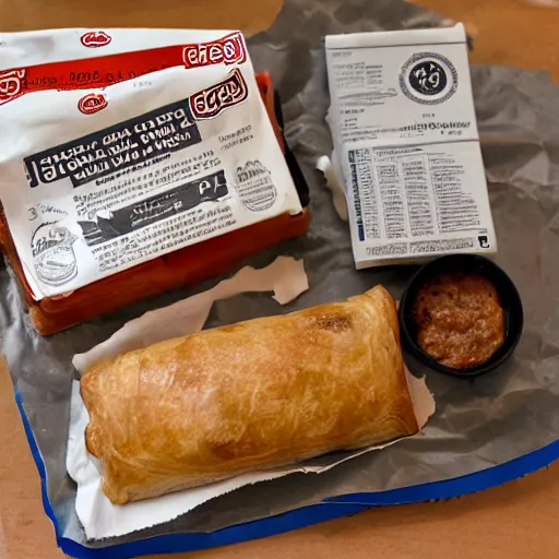 Image similar to greggs sausage roll, mre, field ration, photgraph,