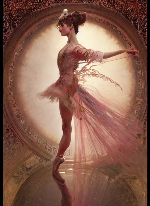 Prompt: a beautifull intricate blood painting of a dancing ballerina, reflexions, verry high details by william turner art, greg rutkowski and alphonse mucha, trending on artstation, very very detailed, masterpiece, muted colors