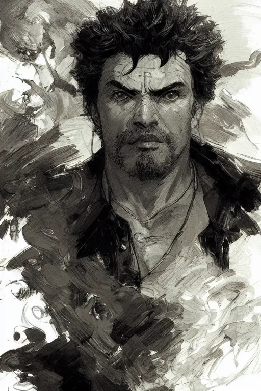 Image similar to portrait of joseph joestar, pen and ink, intricate line drawings, by craig mullins, ruan jia, kentaro miura, takehiko inoue, greg rutkowski