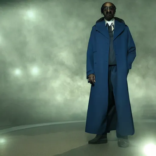 Prompt: snoop dogg as a man in a dark blue trenchcoat as the new doctor who, cinematic, volumetric lighting, f 8 aperture, cinematic eastman 5 3 8 4 film, photorealistic