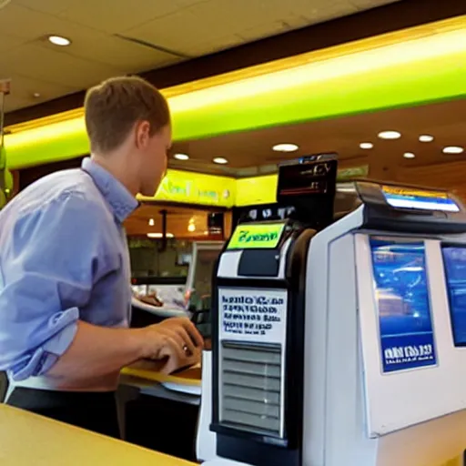 Prompt: photo of the loch ness monster working at a mcdonald ’ s cash register