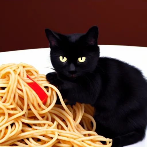 Image similar to black cat eating spaghetti