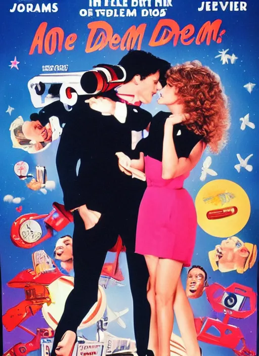 Image similar to !dream a movie poster for a 1985 romantic comedy movie called when robots dream, designed by John Alvin