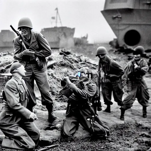 Prompt: wwii, black and white, photography, superheroes on d - day