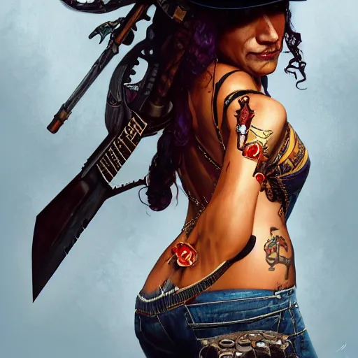 Prompt: slash portrait guns and roses, intricate, highly detailed, digital painting, artstation, concept art, smooth, sharp focus, illustration, unreal engine 5, 8 k, art by artgerm and greg rutkowski and alphonse mucha