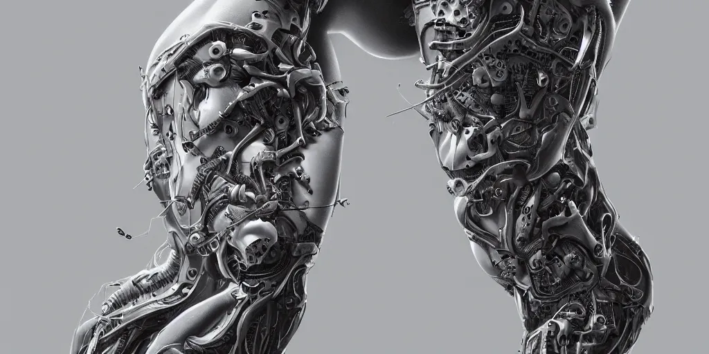 Image similar to hyperrealistic photography of a highly detailed and symmetrical gorgeous cyborg female replacing her knee, in the style of beth cavener, jin kagetsu, james jean and wlop, highly detailed, face symmetry, masterpiece, award - winning, sharp focus, intricate concept art, ambient lighting, 8 k, artstation