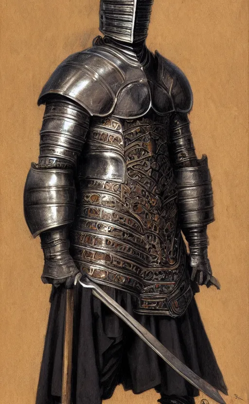 Image similar to knight alain delon, blackened armor, 16th century, traditional corsican, intricate, highly detailed, artstation, illustration, jurgens, rutkowski, bouguereau