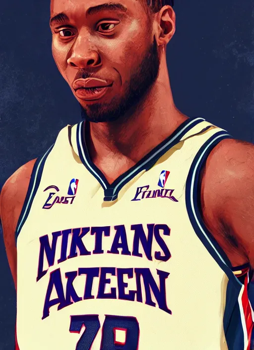 Prompt: a close up portrait of an african american nba basketball player, au naturel, hyper detailed, digital art, trending on artstation, cinematic lighting, studio quality, smooth render, unreal engine 5 rendered, octane rendered, art style by klimt and nixeu and ian sprigger and wlop and krenz cushart