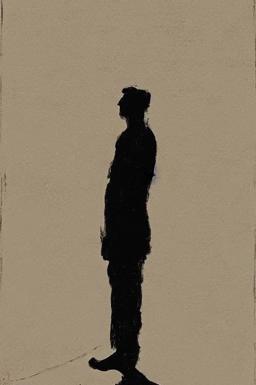 Image similar to man standing by a river, 1960’s minimalist advertising illustration, painterly, expressive brush strokes