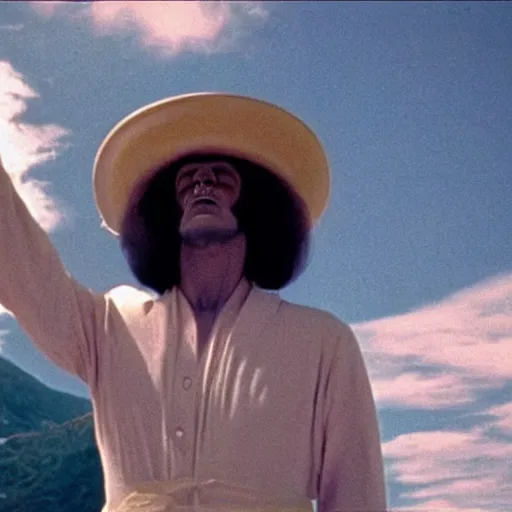 Prompt: the holy mountain ( 1 9 7 3 ) directed by alejandro jodorowsky, movie still frame