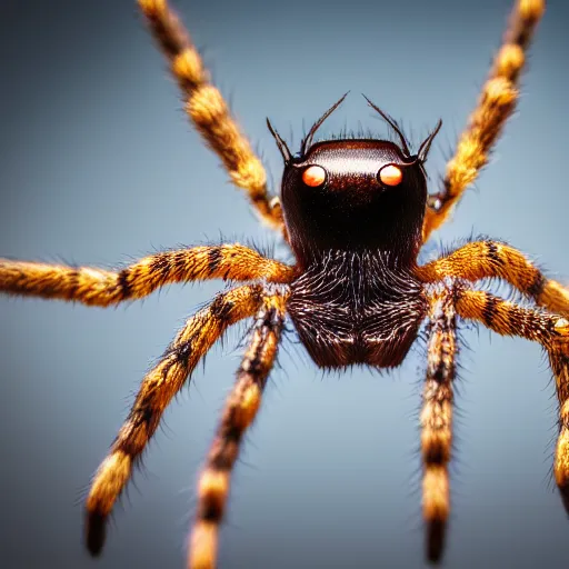 Image similar to macro lens photo of a spider, dynamic lighting, photorealistic, ultra detailed, stunning visuals, blur, studio photo, studio quality lighting, 8 k