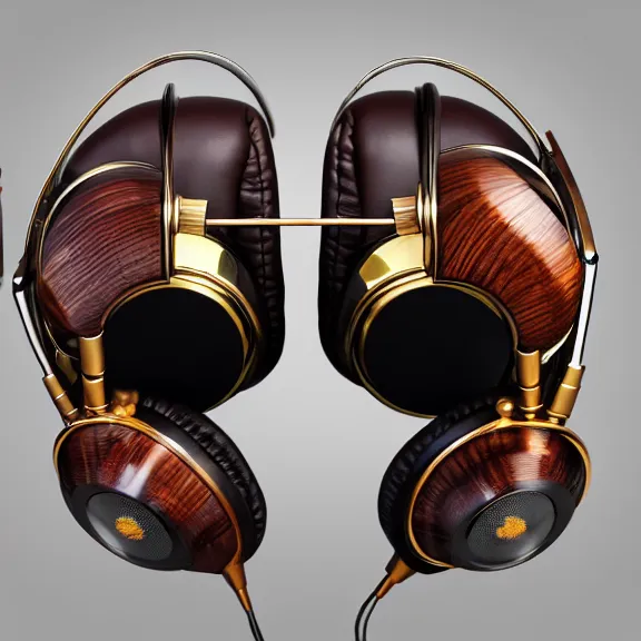 Prompt: masterpiece photo of beautiful crafted retro bismuth metal headphones, bismuth metal, bismuth cups, leather padding, displayed on mahogany desk, modernist headphones, bismuth headphones beautiful well designed, hyperrealistic, audiophile, intricate hyper detail, extreme high quality, photographic, meze audio, sennheiser, hifiman, artstation