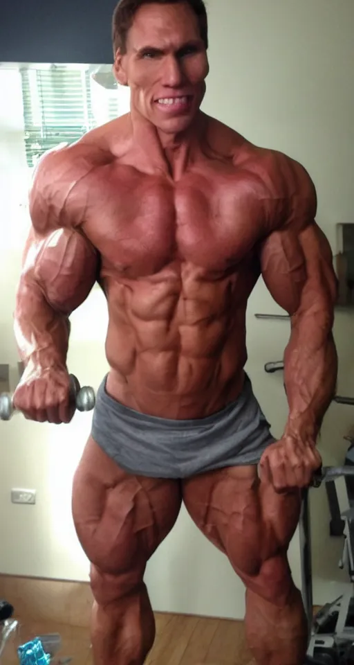 Image similar to real jerma face professional bodybuilder huge muscles strong expert photograph detailed