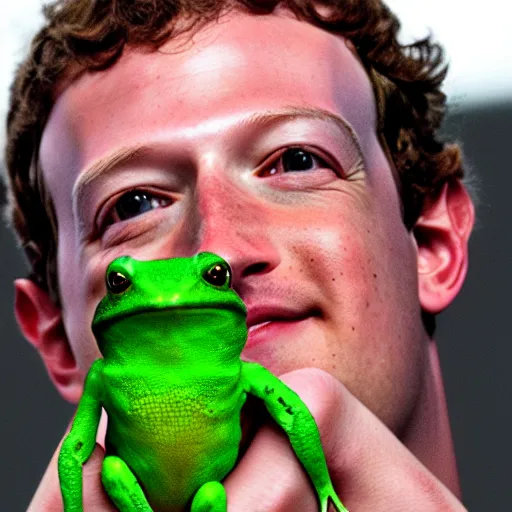 Prompt: mark zuckerberg holding a frog