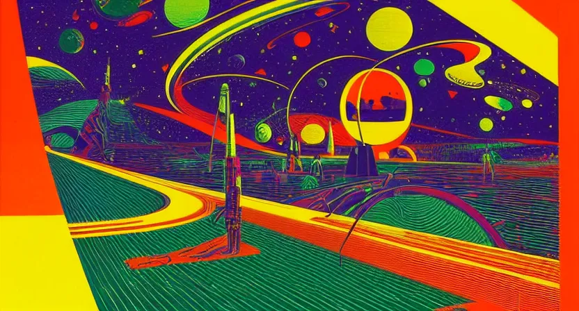 Prompt: in space no one can hear you scream, bright neon colours, highly detailed, cinematic, hiroo isono, eyvind earle