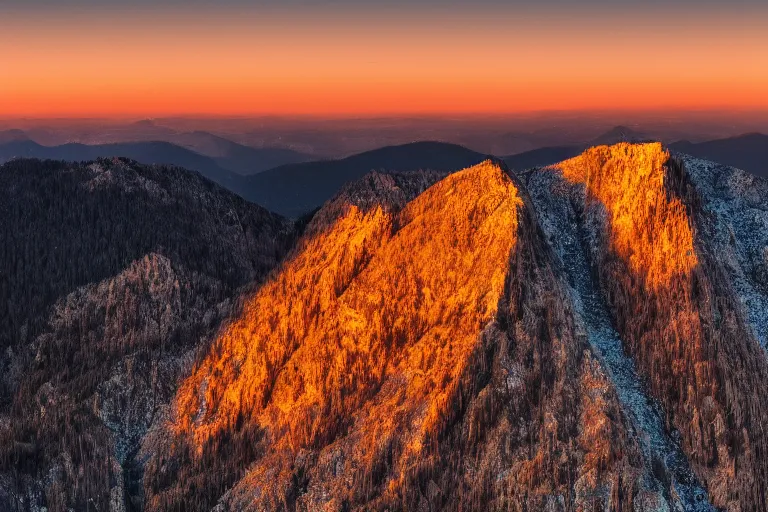 Image similar to a movie still of a mountain landscape at sunset, golden hour