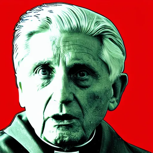 Image similar to portrait of pope benedict xvi screen print. pop art, high detail 8 k