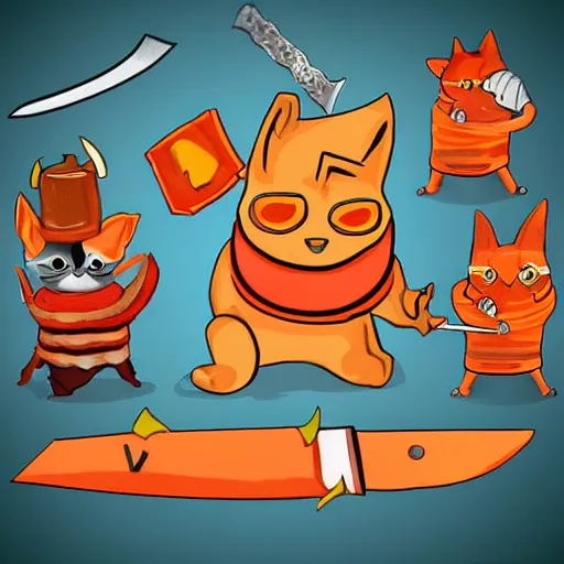 Prompt: anthropomorphic bacon, sword fighting an orange tabby cat, orange tabby sword fighting anthropomorphic bacon, award - winning photograph, realism