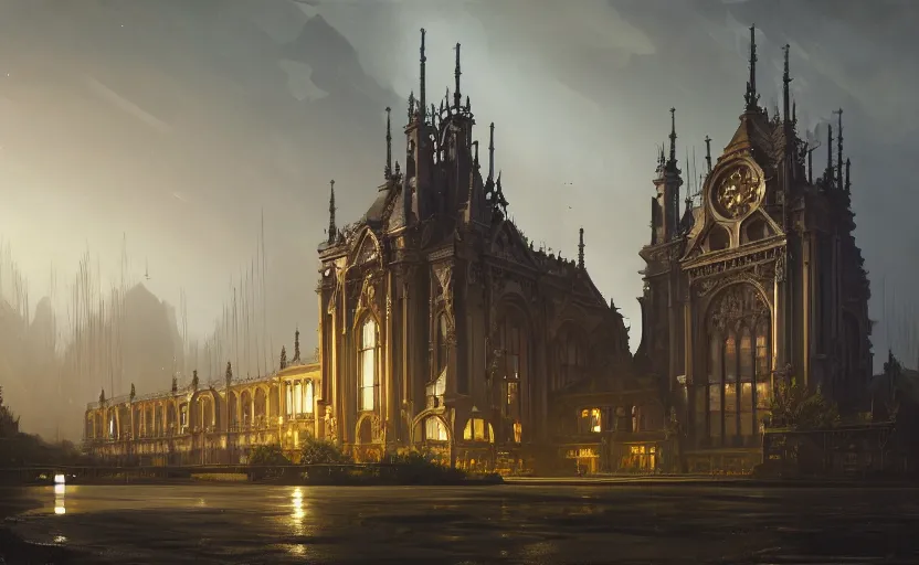 Prompt: exterior shot of utopian victorian english architecture with cinematic lighting by zaha hadid peter zumthor and renzo piano and, darek zabrocki and greg ruthkowski, simon stalenhag, cinematic, holy place, paradise, scifi, futurism, atmospheric, concept art, artstation, trending on artstation