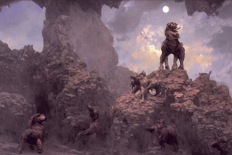 Prompt: hyperdetailed matte art of cerberus by ilya repin, amano, rene magritte, craig mullins