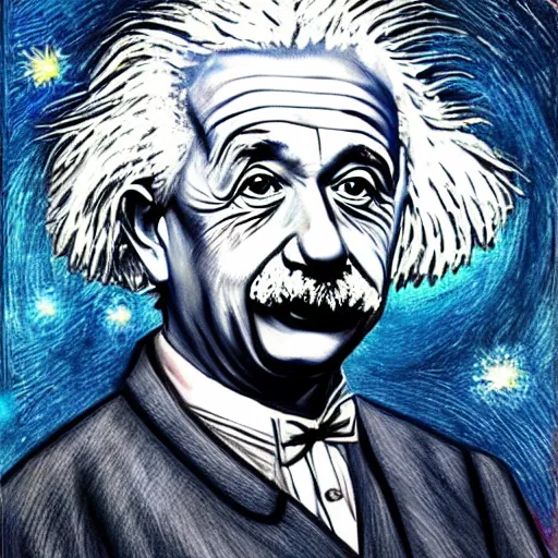 Image similar to albert einstein self portrait in the style of starry night