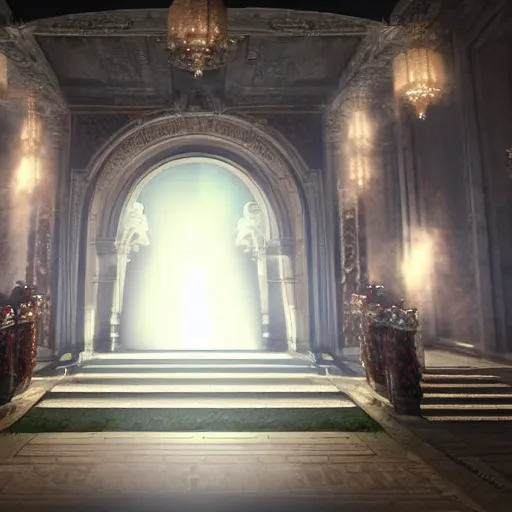 Image similar to the grand entrance, art by kotaro chiba, volumetric lighting