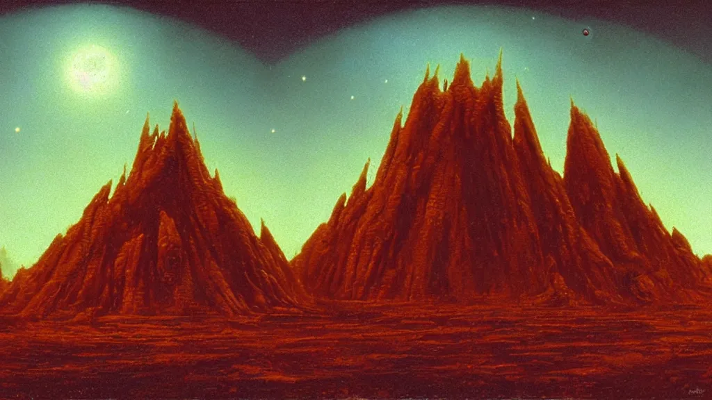Prompt: mysterious sculpture of an alien civilization by paul lehr and john schoenherr, cinematic matte painting