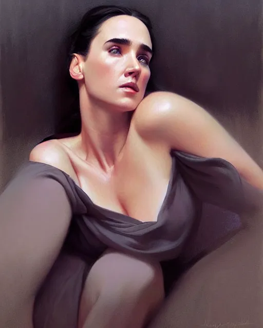 Image similar to an artistic pose, composition, young jennifer connelly, realistic shaded, fine details, realistic shaded lighting poster by ilya kuvshinov, magali villeneuve, artgerm, jeremy lipkin and michael garmash and rob rey