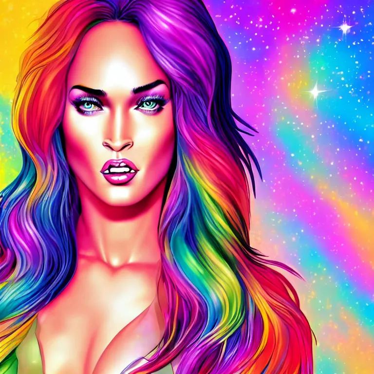 Image similar to Lisa Frank Megan Fox, beautiful digital art